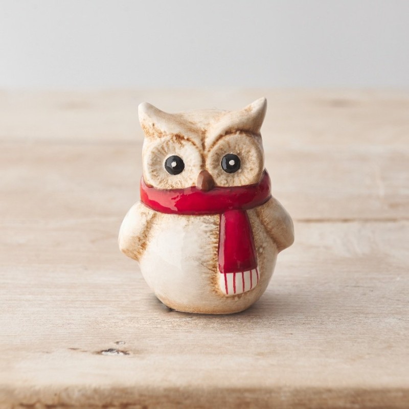 PL : Christmas Rustic Owl Red Scarf 9.5cm