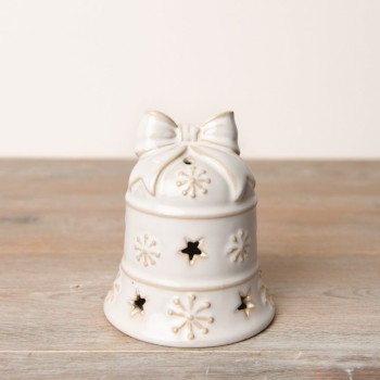 PL :  Christmas White Reactive Glaze Bell Ornament 10cm