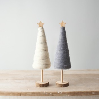 PL : Christmas Wooden & Woollen Tree Decoration 30cm - Assorted Colours