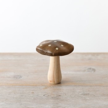PL : Christmas Wooden Mushroom with Gold Spots 12cm 