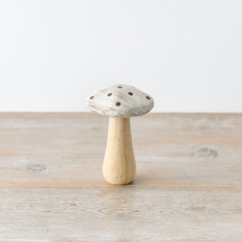 PL : Christmas Wooden Cream Mushroon with Brown Spots 12cm