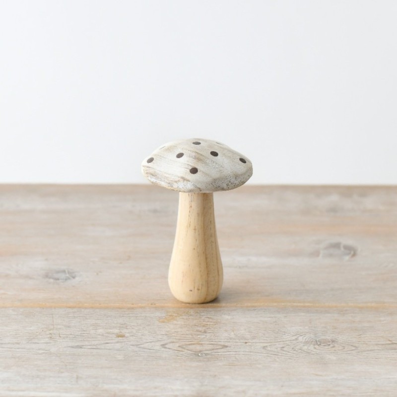 PL : Christmas Wooden Cream Mushroon with Brown Spots 12cm