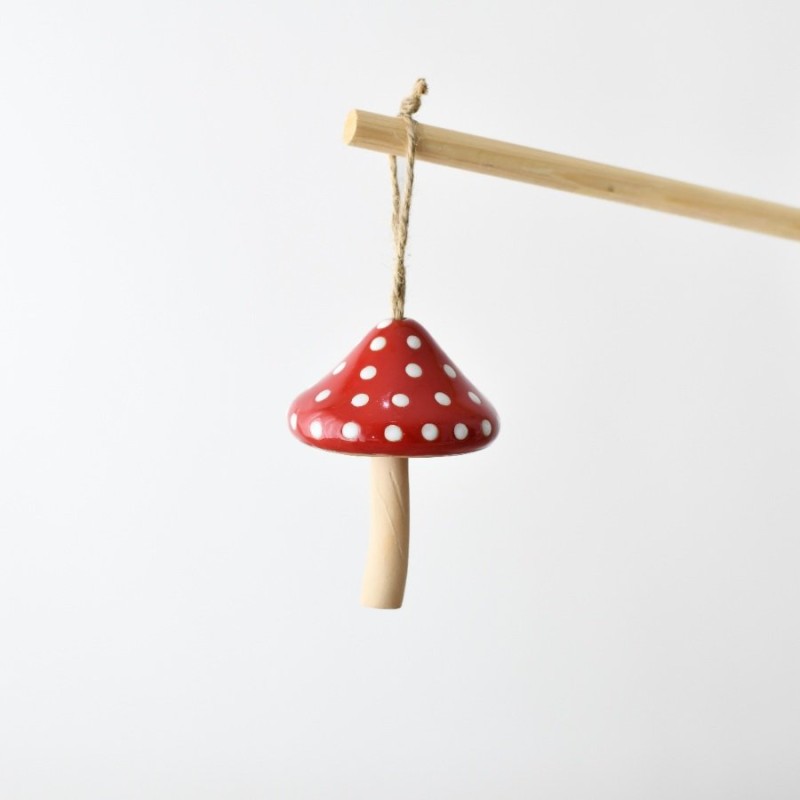 PL : Christmas Red Dotty Hanging Mushroom 10.5cm