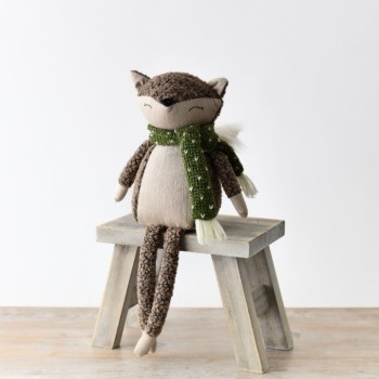 PL : Christmas Fabric Sitting Fox with Green Scarf 42cm 