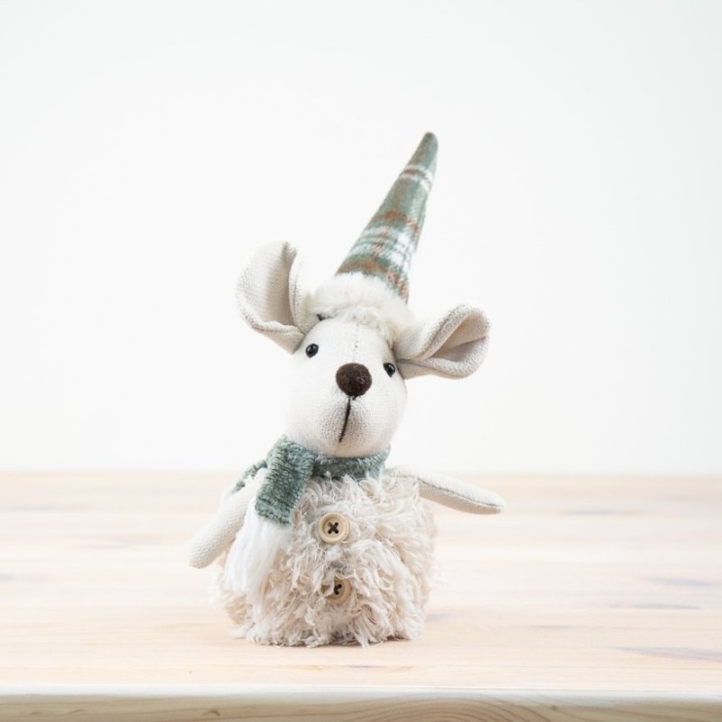 PL : Christmas Green & Cream Fabric Mouse 30cm