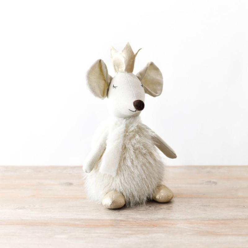 PL : Christmas Fabric Sitting Mouse with Gold Crown 23cm