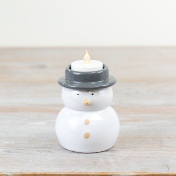 PL : Stoneware Snowman Tea Light Holder 9.5cm