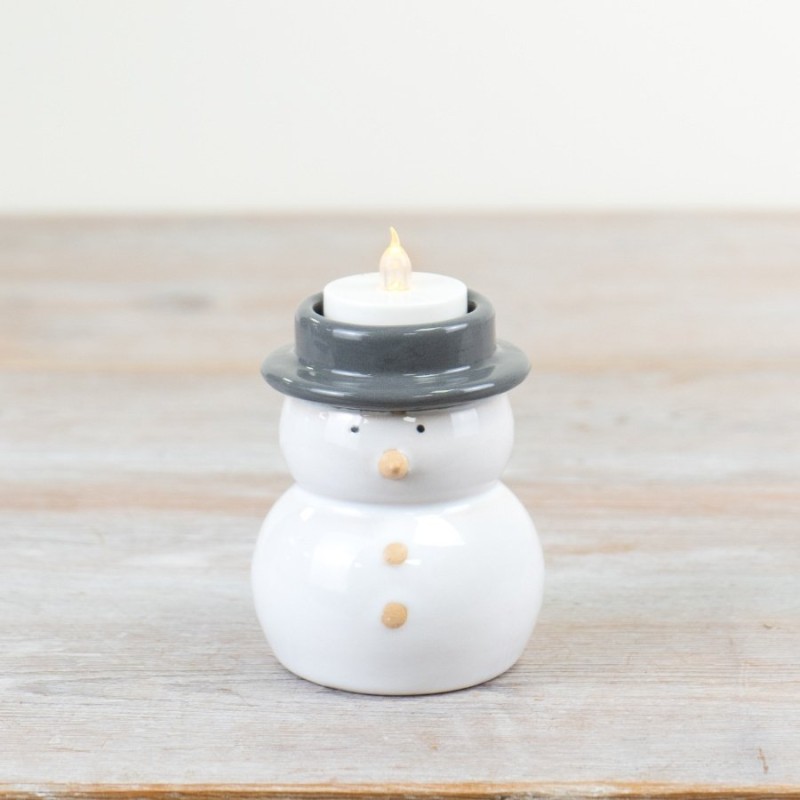 PL : Stoneware Snowman Tea Light Holder 9.5cm