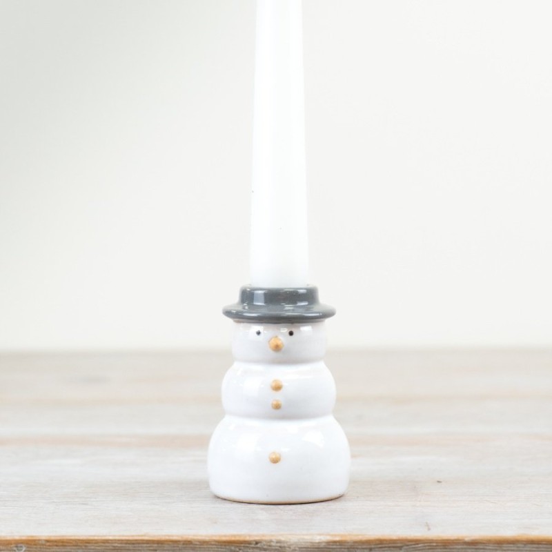 PL : Stoneware Snowman Candle Holder 8cm