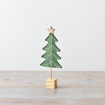 PL : Christmas Felt Green Tree on Wooden Base 11cm
