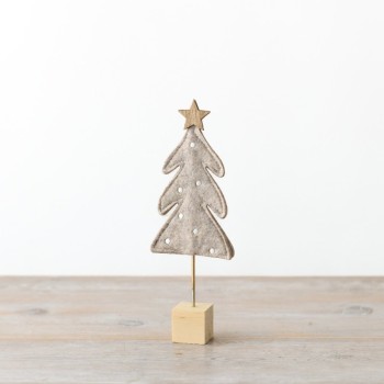 PL : Christmas Grey Felt Tree on Wooden Base 28cm