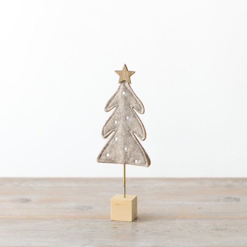 PL : Christmas Grey Felt Tree on Wooden Base 28cm