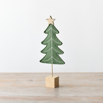 PL : Christmas Green Felt Tree On Wooden Base 29cm