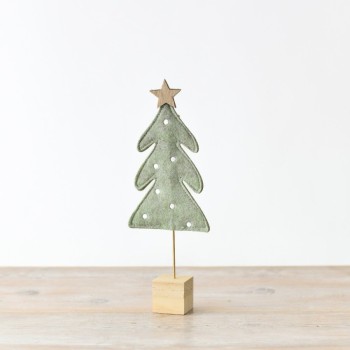 PL : Christmas Green Felt Tree on Wooden Base28cm 