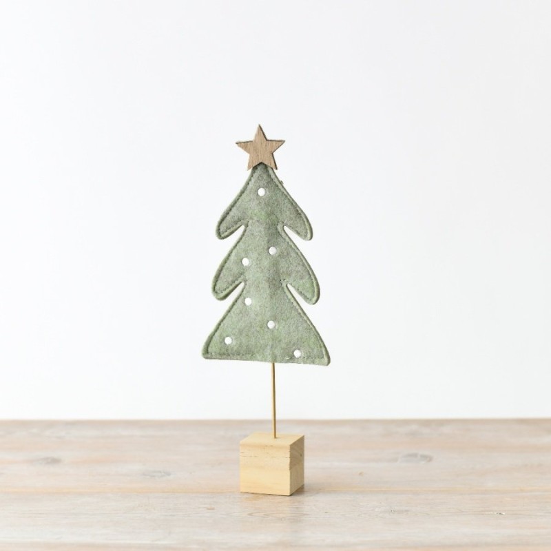 PL : Christmas Green Felt Tree on Wooden Base28cm 