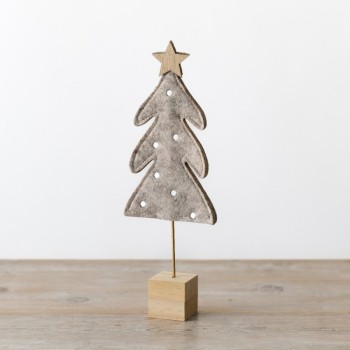 PL : Christmas Natural Felt Tree on Wooden Base 21cm