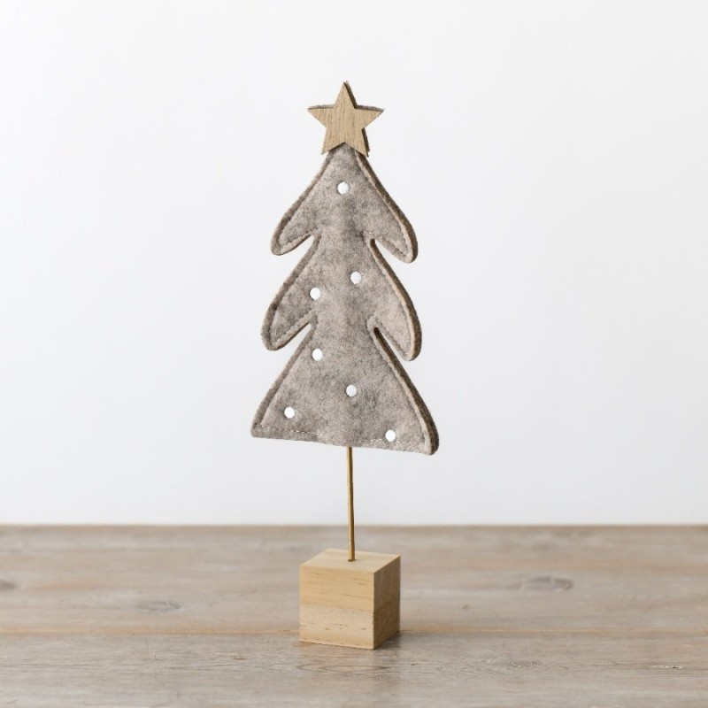 PL : Christmas Natural Felt Tree on Wooden Base 21cm