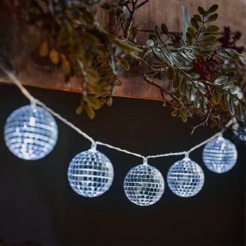 SG XMAS : GLITTERBALL STRING LIGHTS SILVER