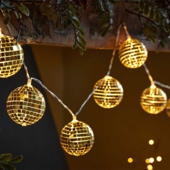 SG XMAS : GLITTERBALL STRING LIGHTS GOLD
