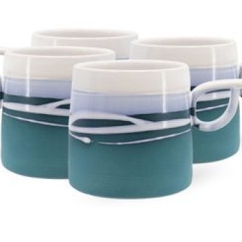 PAUL MALONEY POTTERY TEAL S/4 MUGS