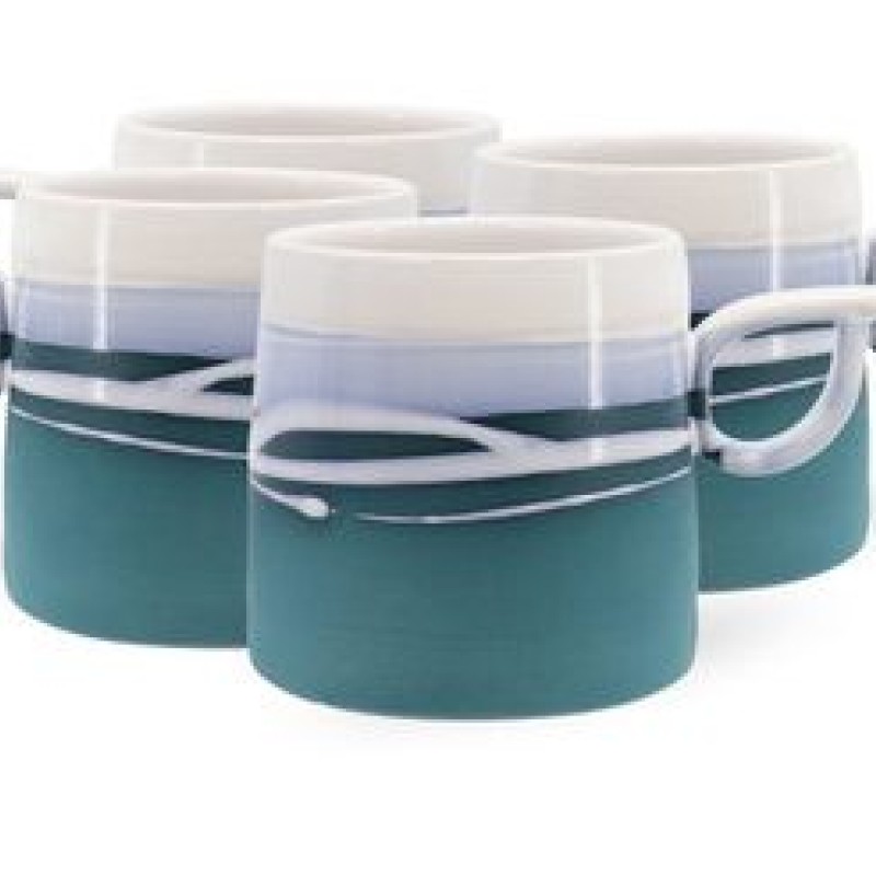 PAUL MALONEY POTTERY TEAL S/4 MUGS
