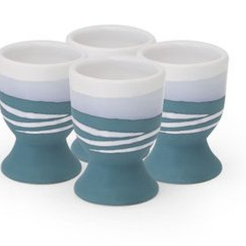 PAUL MALONEY POTTERY TEAL S/4 EGG CUPS