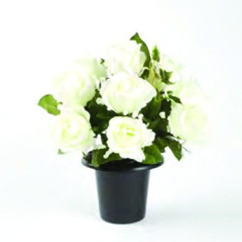 GRAVE VASE WITH WHITE ROSES