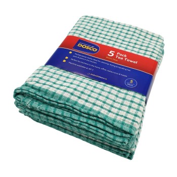 5 PACK TEA TOWELS MIXED COLOURS