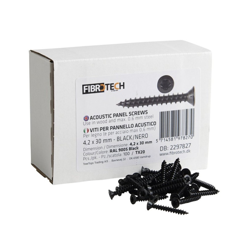 FIBROTECH PANEL SCREWS 100'S 4.2X30MM BLACK