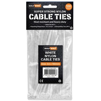 BuildWorx White Nylon Cable Ties 3.6 x 150mm