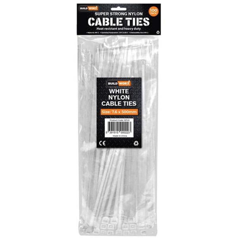 BuildWorx White Nylon Cable Ties 7.6 X 500mm