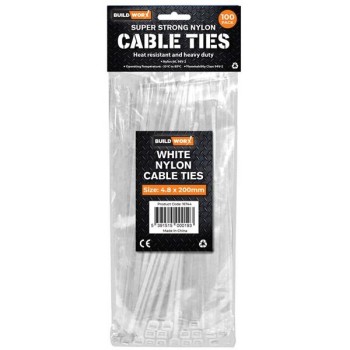 BuildWorx White Nylon Cable Ties 4.8 x 200mm