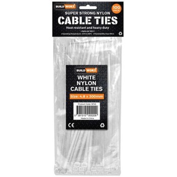 BuildWorx White Nylon Cable Ties 4.8 x 300mm