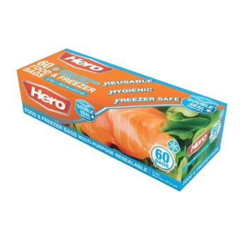 Hero Multi-Purpose Resealable Food and Freezer Bags 60 Pack