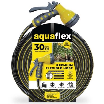 AquaFlex Premium Flexible Garden Hose With 7 Function Spray Gun 30M