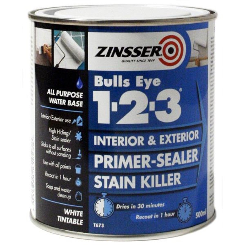 Zinsser Bulls Eye 1-2-3 Interior & Exterior Primer Sealer Paint 500Ml
