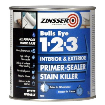 Zinsser Bulls Eye 1-2-3 Interior & Exterior Primer Sealer Paint 1L