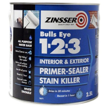 Zinsser Bulls Eye 1-2-3 Interior & Exterior Primer Sealer Paint 2.5L