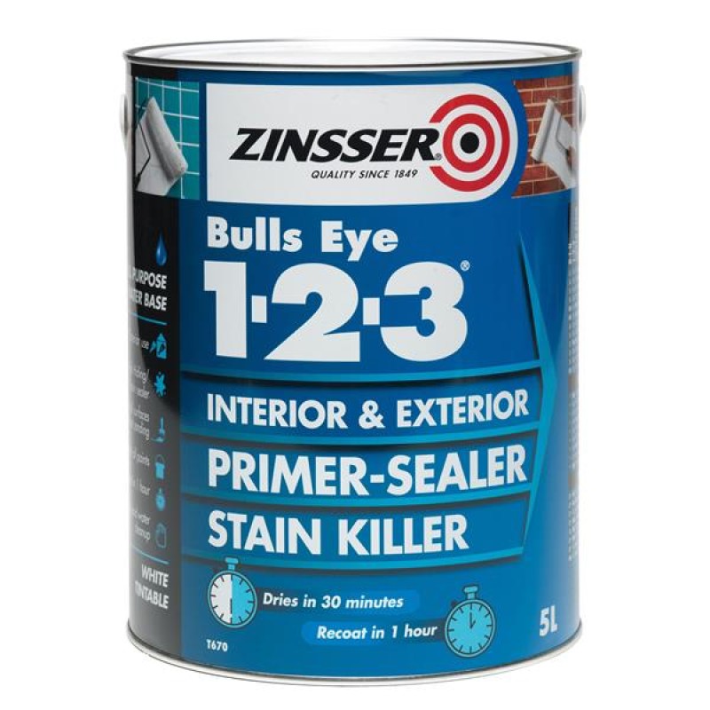 Zinsser Bulls Eye 1-2-3 Interior & Exterior Primer Sealer Paint 5L