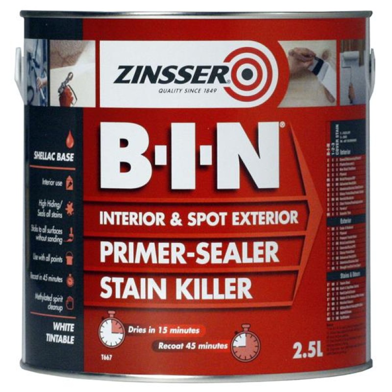 Zinsser B-I-N® Interior & Spot Exterior Primer-Sealer 2.5L