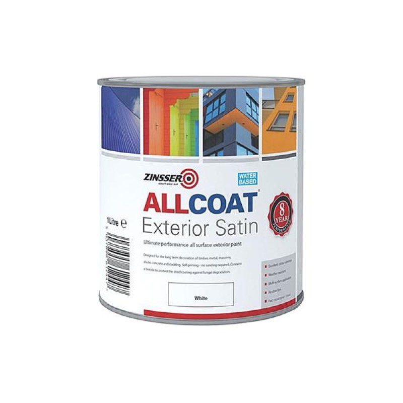 Zinsser Allcoat Exterior Water-Based Paint Satin White 1L
