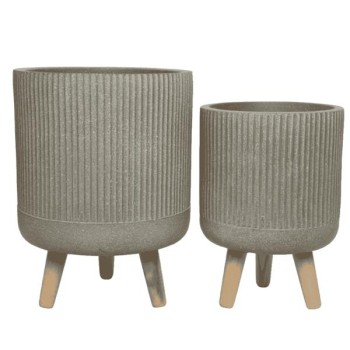 Logan Handmade Taupe Fibre Clay Outdoor Planter Set