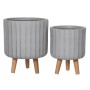 Kae Handmade Grey Fibre Clay Planter Set With Beech Wooden Legs