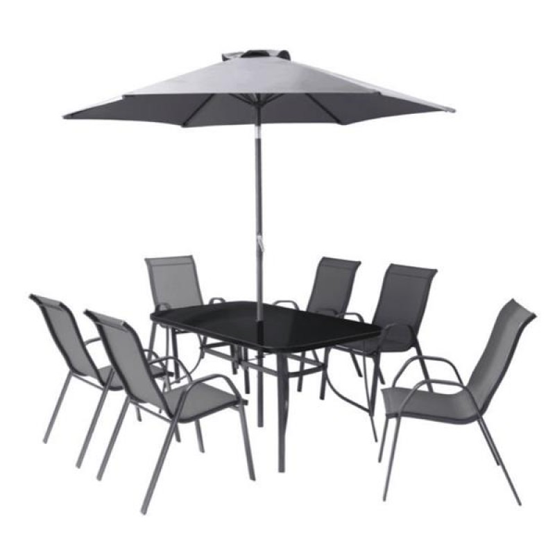 Florina Grey 6 Seater Dining Set with Parasol