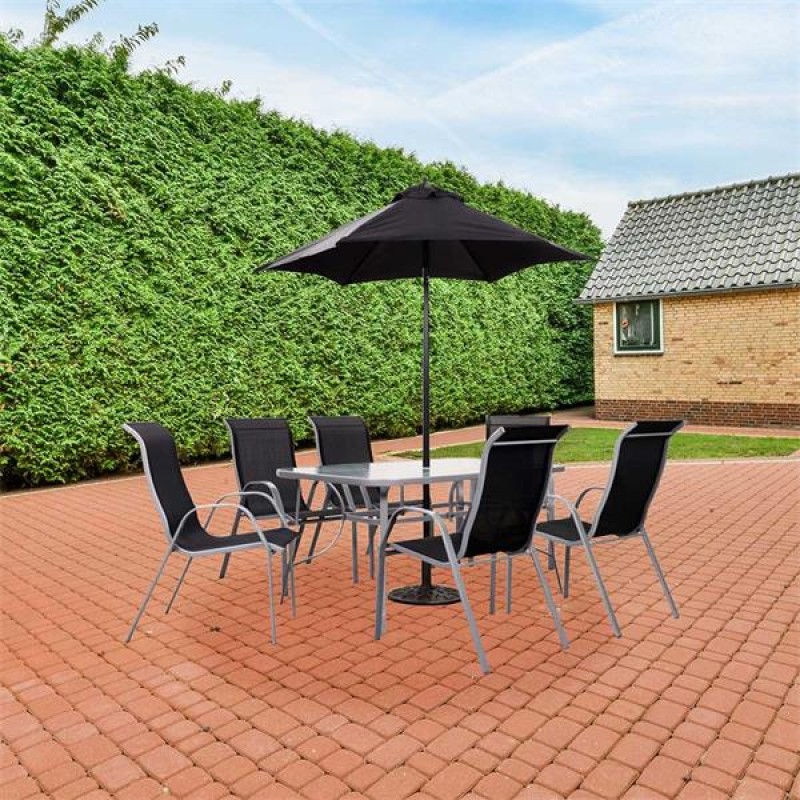 Florina Grey 6 Seater Dining Set with Parasol