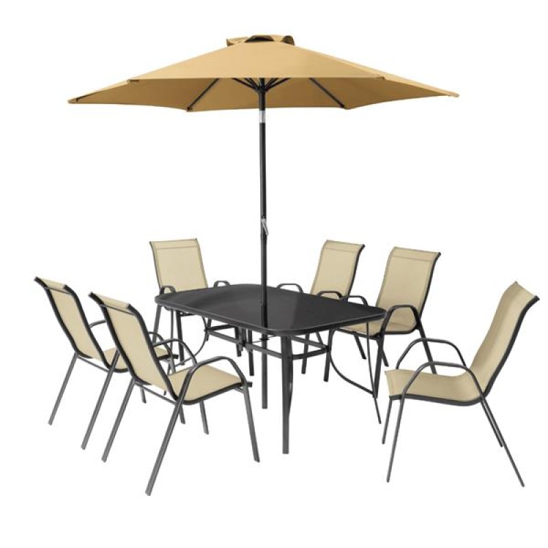 Florina Taupe 6 Seater Dining Set with Parasol