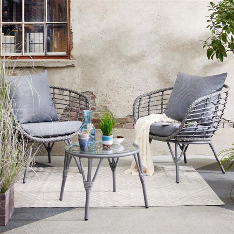 Evora Grey Wicker Bistro Set