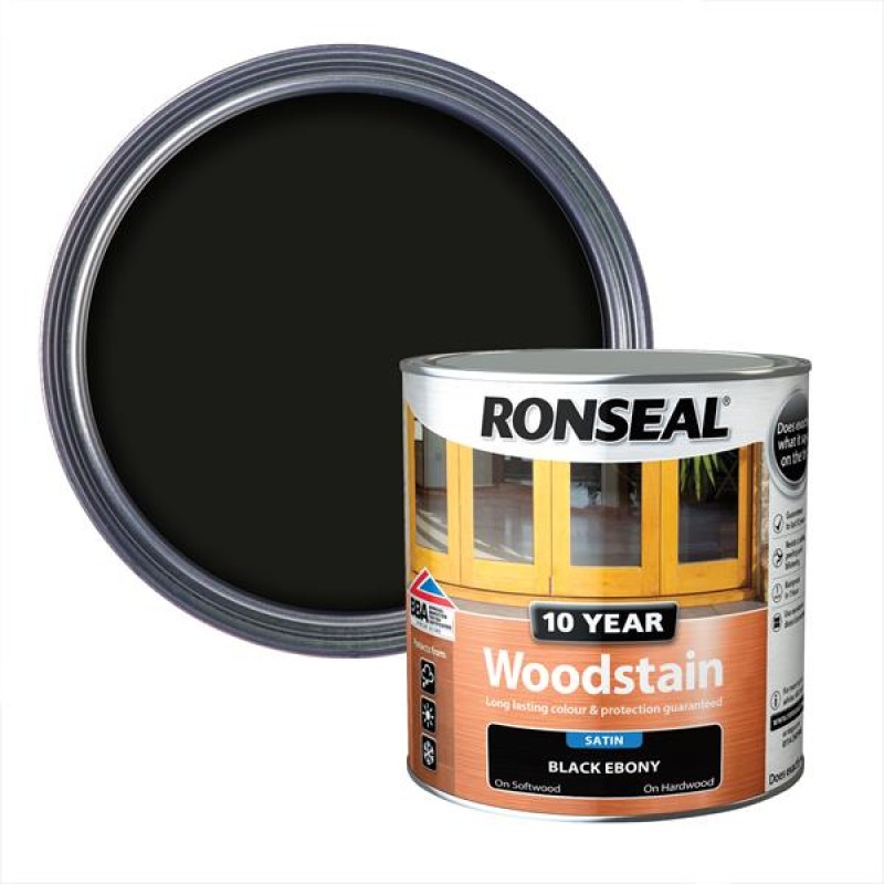 Ronseal 10 Year Woodstain Black Ebony Satin 750ml