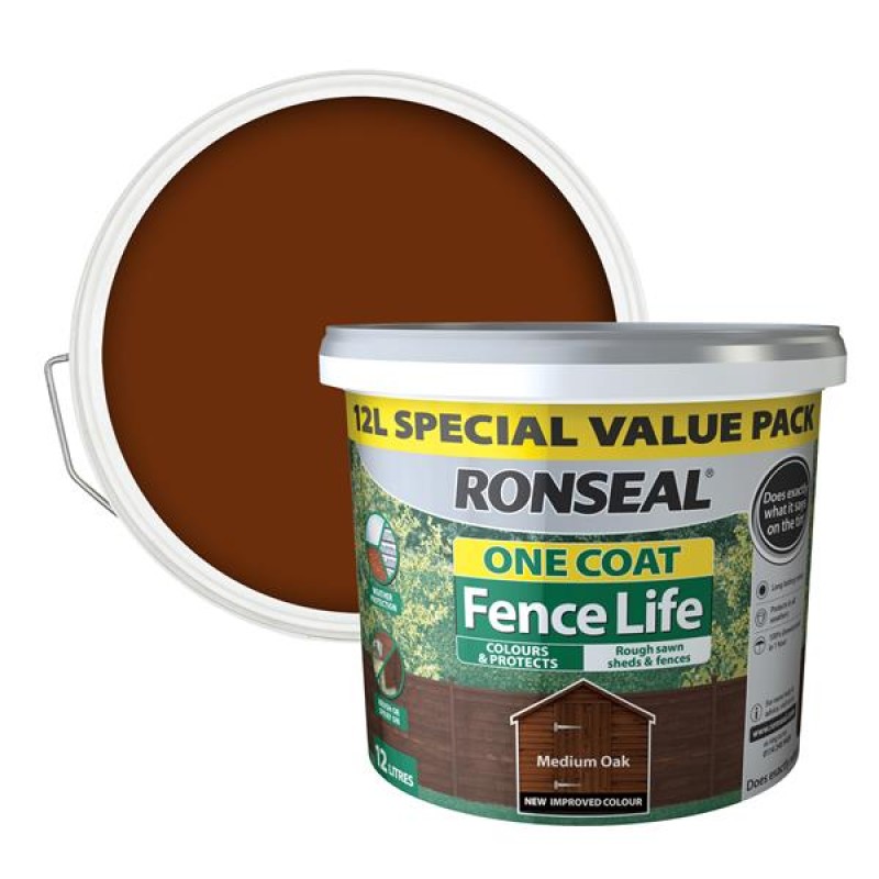 Ronseal One Coat Fence Life Medium Oak 12L