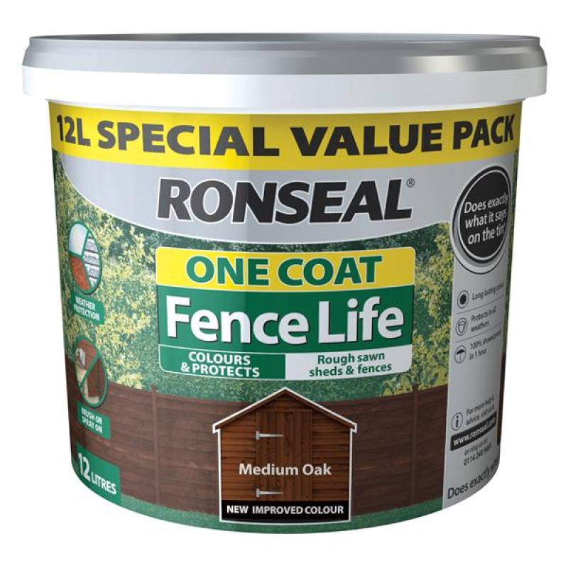 Ronseal One Coat Fence Life Medium Oak 12L